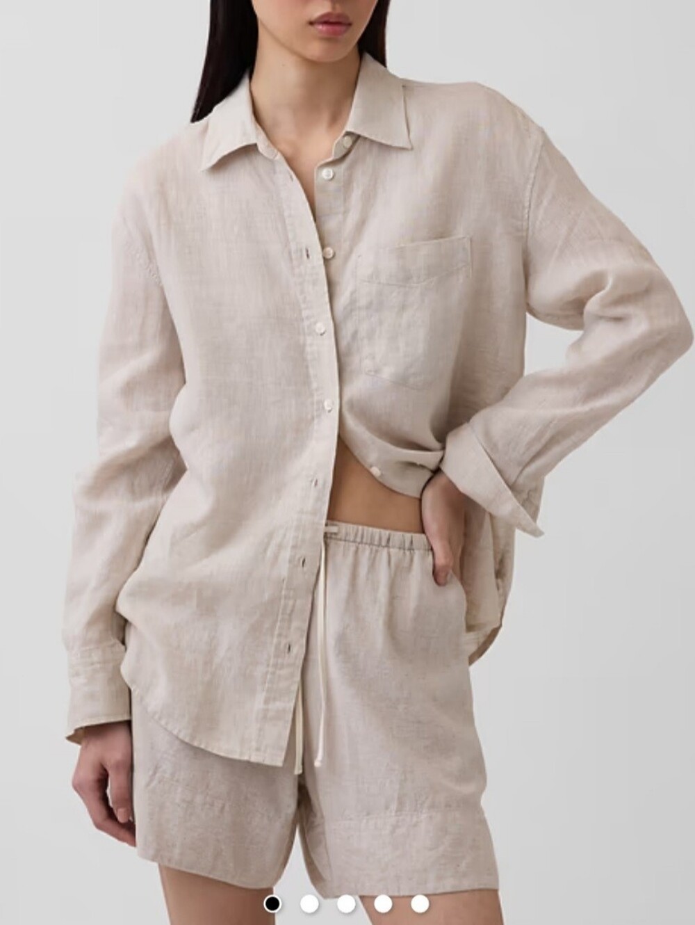 Abercrombie & Fitch Women's Oversized Beige Linen-Viscose Size L Button-Up